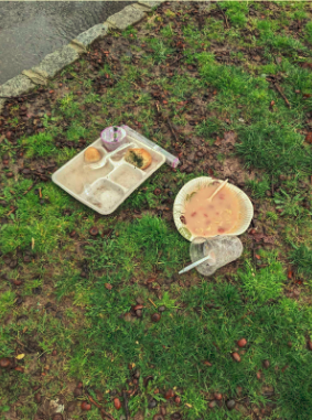 Remains of students lunches are left on lawns near Montclair High School, residents say.